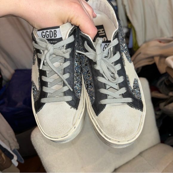 Golden Goose Superstar in Silver Black Glitter Platform Leather Sneakers - Picture 10 of 12